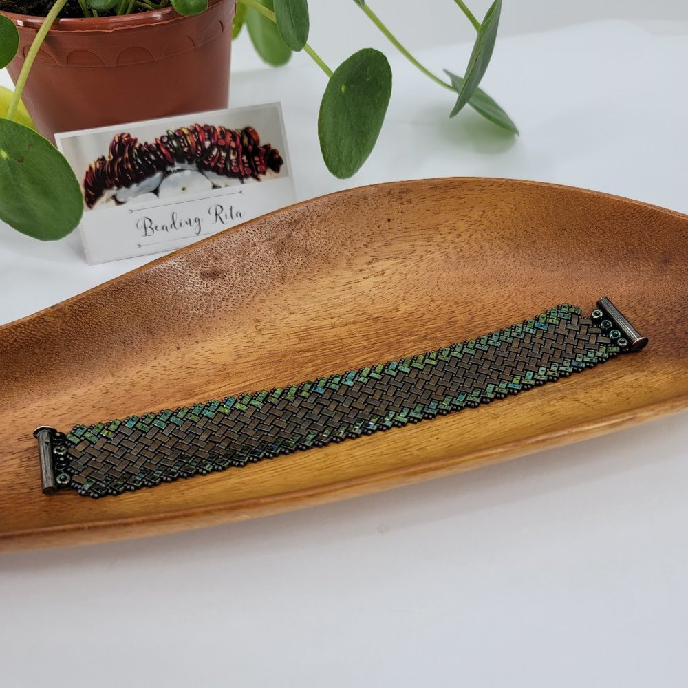 Hand Made Beaded Herringbone Tila Bracelet